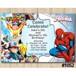 Twin Pokémon and Spiderman Invitation